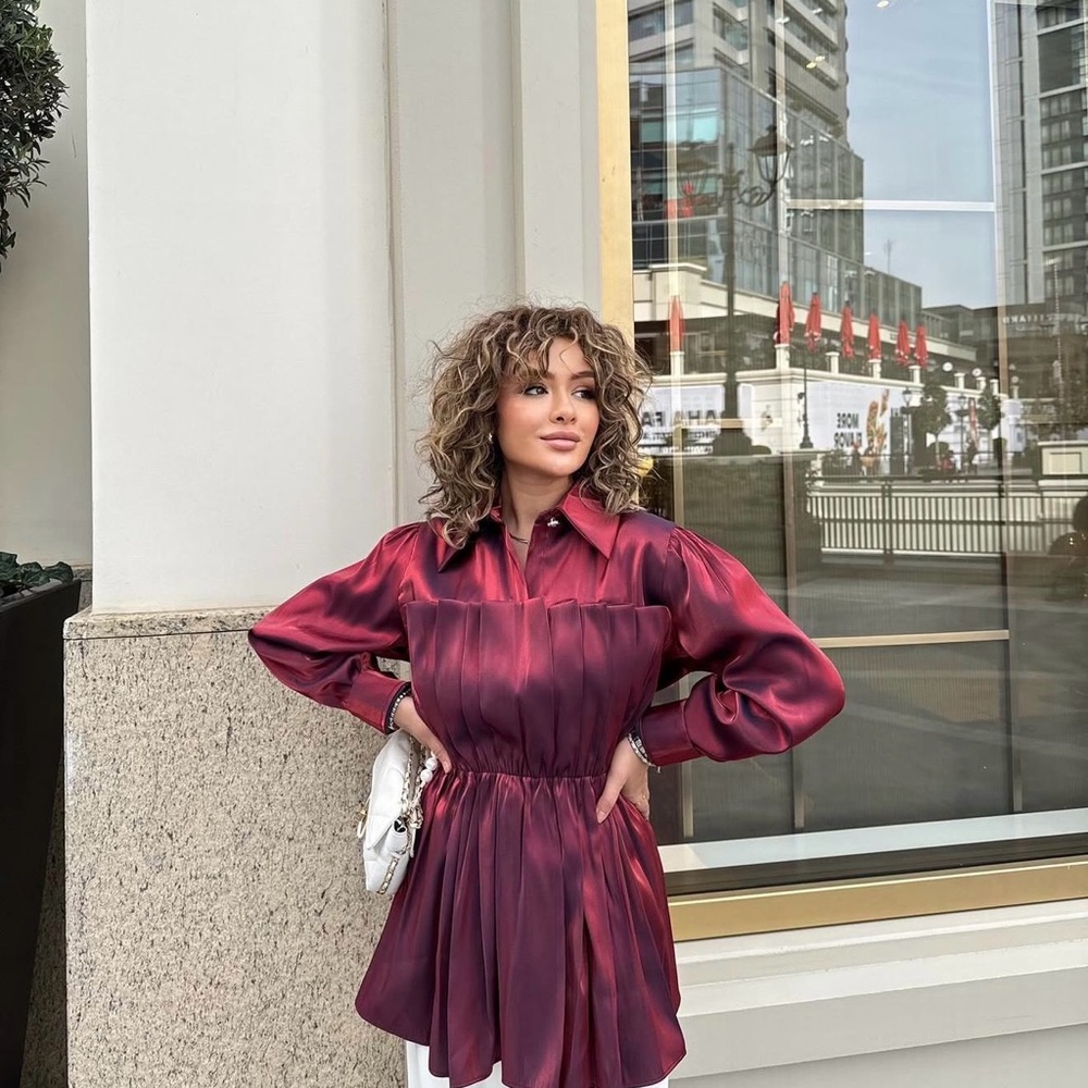 Elegant Burgundy & Navy blue Satin blouse